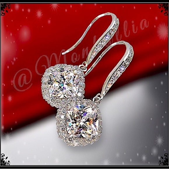 Jewelry - NEW 14K White Gold Cushion Diamond Halo Pave Earrings